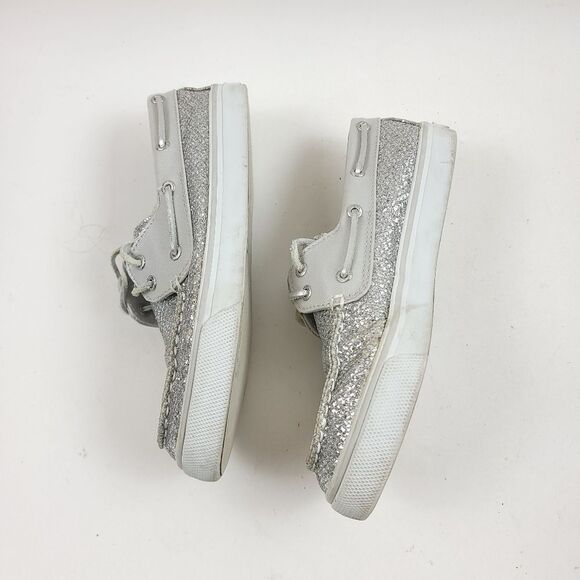 Sperry Top Sider Women's Silver Glitter Sparkle Slip On Boat Size 7M Shoes - Picture 3 of 7